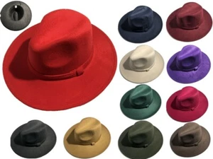 Men Women Felt Fedora Vintage Style Wide Brim Stingy Brim Hat - Picture 1 of 35