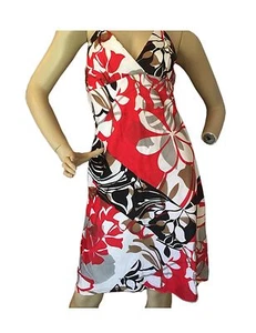 ABS Allen Schwartz Women's Black Red White Floral Multi Color Halter Dress 6 - Picture 1 of 3