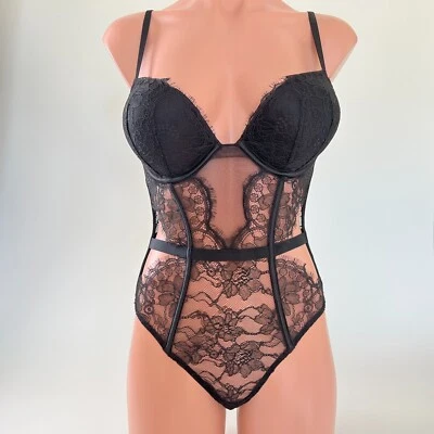 Victoria's Secret Bombshell Add 2 Cups Push Up Lace Teddy Lingerie  Black / Red - Image 1 of 4