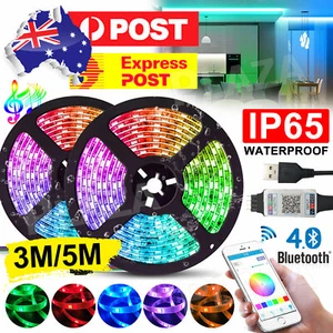 NEW LED Strip Lights RGB USB IP65 Waterproof 1M-10M 60-300 5050 LED Bluetooth 5V - Picture 1 of 14