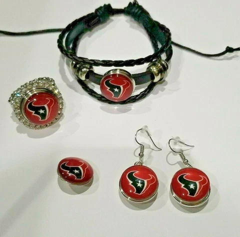 Houston Texans NFL Snap Jewelry snap, stretch Ring, Earrings or Bracelet Cover