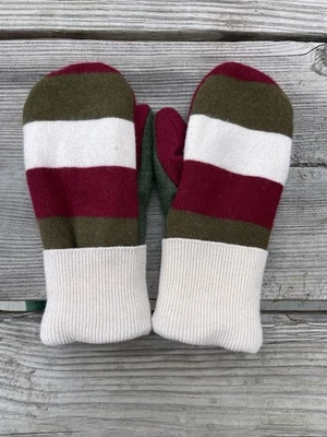 条纹手工 100% 羊绒毛衣连指手套 100% 羊绒衬里袖口手套 — 第 1/3 张图片