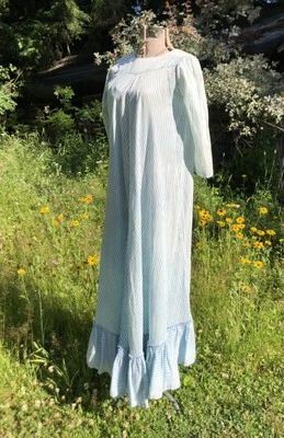 Vintage  1800’s Victorian Blue Stripe Bed Gown nice as Chemise/ Skirt B 36” - Image 1 of 4