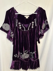Sundance Purple Velvet Top Shirt Embellished Sz L Boho Holiday - Picture 1 of 5