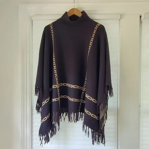 J. McLaughlin Poncho One Size Black Brown Fringe - Picture 1 of 6