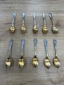 10er Set Lazarus Posen Demitasse Löffel 0,800 Silber Gold gewaschen - Bild 1 von 11