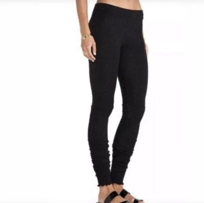 Free People Intimately Black Soft Scalloped Trim Ribbed Leggings Sz L - Image 1 of 4