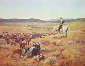 Arte Americano del Oeste Mañana, Vaquero Observación de Ganado, 1985 George Phippen - Imagen 1 de 3