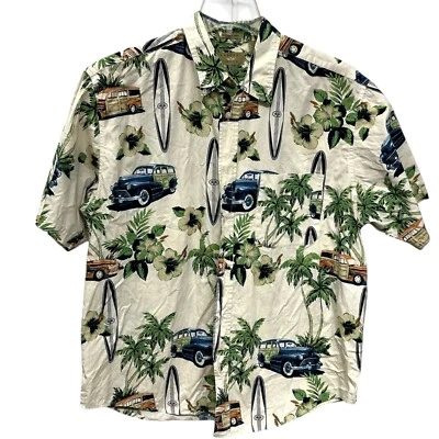 Xl Vtg Cars 90s Natural Issue Surfing Board Palm Hawaiian Button Up Shirt Mens - Image 1 of 4