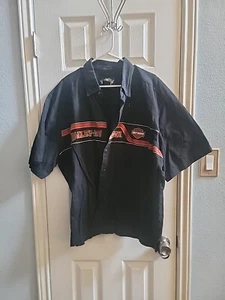 Vintage 90s Harley Davidson Mens Large Thrashed Spell Out Mechanic Button Shirt - Picture 1 of 12