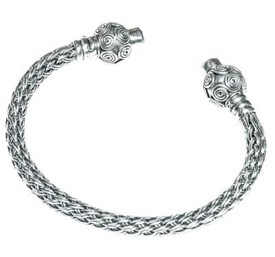 925Silber  keltischer Armreif Armspange Zierköpfe mit Spiralen Granat Handarbeit - Bild 1 von 4