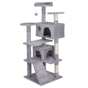 55'' Multi-Level Cat Tree Tower Kitten Condo House W/Scratching Posts Light Grey - Picture 1 of 19
