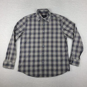 Bugatchi Shirt Mens Large Brown Blue Shaped Fit Super Fine Cotton Button Up - Picture 1 of 10