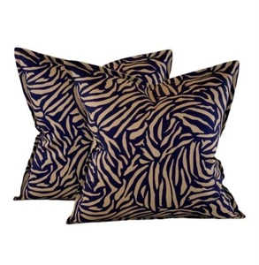 Pair Pillow Covers Vicki Payne Free Spirit Navy Blue Brown Zebra Animal Print - Picture 1 of 9
