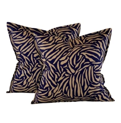 Pair Pillow Covers Vicki Payne Free Spirit Navy Blue Brown Zebra Animal Print - Image 1 of 4