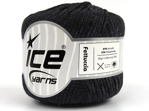Black Fettuccia Skinny Ribbon Yarn 82220 Ice Yarns 50g 114yd x 2mm wide - Picture 1 of 3