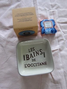 Les Bains De L'occitane Porcelain Self Draining Soap Dish & hand scrub & soap - Picture 1 of 9