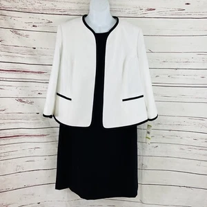 Le Suit 2PC Dress Suit Women’s Sz 18W Black White Blazer Open Long Sleeves Twill - Picture 1 of 15