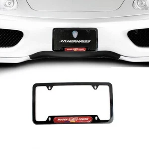 1Pcs JDM Mugen Red Carbon Fiber Emblem Black Stainless Steel License Plate Frame - Picture 1 of 8
