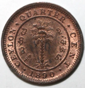 British Ceylon 1/4 Cent Coin 1890 KM# 90 Britain Victoria Sri Lanka Quarter - Picture 1 of 2