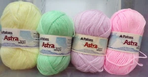 Patons 'Astra' Lot of 4 Pastel Skeins: Pink, Yellow, Green & Lilac. - Picture 1 of 2