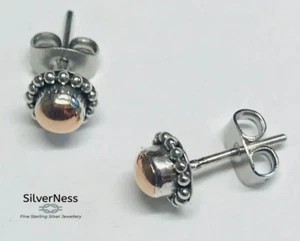 SilverNess Women's Jewellery Sterling Silver and 14-karat gold stud earrings - Picture 1 of 2