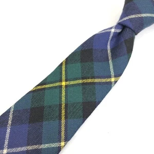 INGLES BUCHAN Tie Plaid Blue Green Yellow %100 Wool Made in Scotland - Picture 1 of 7