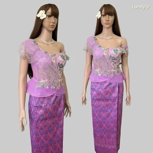 Kambodschanisches Outfit (durchsichtiges Oberteil) | 2 Teile, Khmer Shirt & Rock - Bild 1 von 5