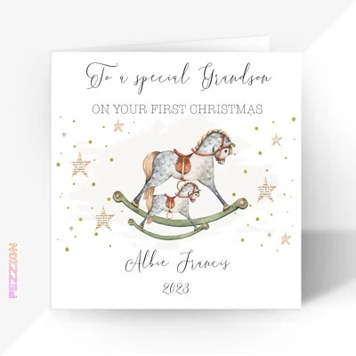 Personalised First 1st Christmas Card Rocking Horse Son Daughter Niece Nephew - Image 1 of 4