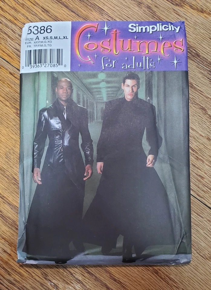 Simplicity 5386 Matrix Duster Trench Coat Costume Pattern XS Thru XL Uncut