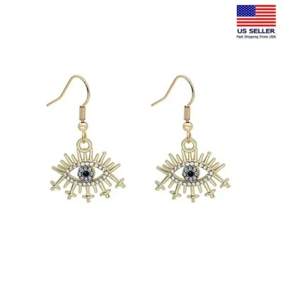 Moda Mujeres Joyería Pendientes Oro Cristal Malvado Ojo Demonio Pestañas Gancho 2049 Foto 1 de 4