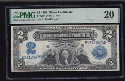 US 1899 $2 M&A Silver Certificate Lyons/Treat FR 250 PMG 20 VF (475) - Image 1 of 2