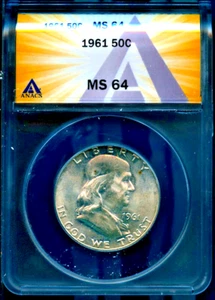 1961 50c Silver Ben Franklin Half-dollar MS 64 ANACS # 7880499 + Bonus - Picture 1 of 2