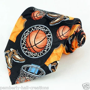 Basketball Shoes Men's Necktie Sports Fan Jersey Net Novelty Gift Black Neck Tie - Picture 1 of 2