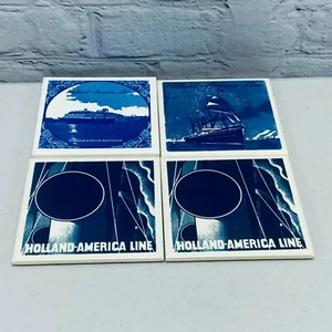 Holland America Line Cruise Ship 4 Square Tile Ceramic Drink Coasters Set C - Picture 1 of 10