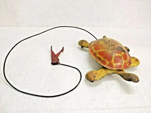 OLD VINTAGE COLORFUL TORTOISE PULL ALONG MECHANICAL LITHO PRINT TIN TOY ENGLAND - Picture 1 of 12