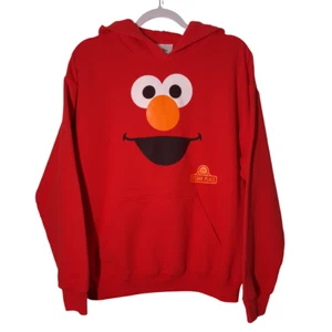Sesame Place: Elmo's Face USED Hoodie Sweatshirt (NO DRAWSTRING, M, Red, Street) - Picture 1 of 8