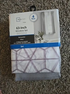 New 4 Piece Window Set Rod Pocket Curtain Panel Solid Textured 27.5" X 63" Gray - Picture 1 of 3