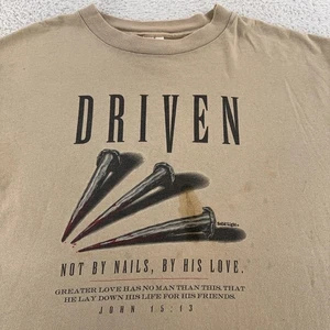 Camisa Conducida De Colección Para Hombres XL Bronceada Gráfico Cristiano Clavos Claros Sólidos Jesús Años 90 - Imagen 1 de 12