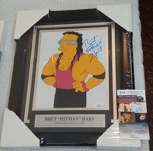SIMPSONS Bret Hitman Hart handsigniert signed 8x10 JSA gerahmt mattiert WWF WWE nWo - Bild 1 von 2