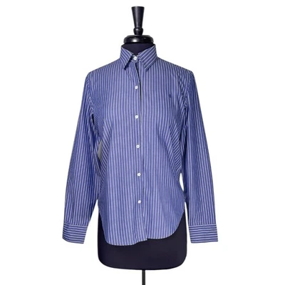 Ralph Lauren Womens Shirt S Blue White Striped Cotton Button Up Logo Preppy - Image 1 of 4