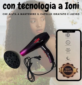 ASCIUGACAPELLI 1600W con DIFFUSORE Aria Calda/Fredda Tecnologia IONICA PHON - Foto 1 di 6
