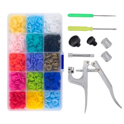 Snap Buttons Press Tool Kit with Fastener Pliers 15 Colors × 10 Sets Each - Image 1 of 4