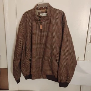 Mens ORVIS Tweed Wool Bomber Harrington Jacket XXL Houndstooth Corduroy Collar - Picture 1 of 17