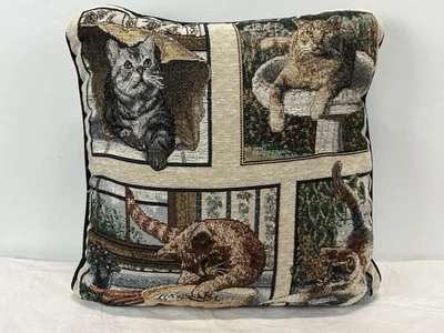 Vtg Tapestry Cat 15” Throw Pillow Needlepoint Kitty Granny Core  - Image 1 of 4