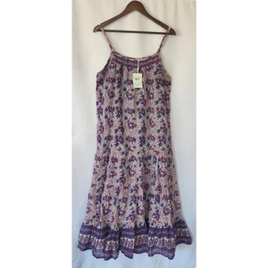 Blue boheme Sleeveless Boho Floral Maxi Dress Tiered Purple Cotton Size S/M - Picture 1 of 7