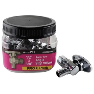 Apollo 1/2 in. Brass PEX Barb Quarter-Turn Angle Stop Valve Jar (6-Pack) - Picture 1 of 1