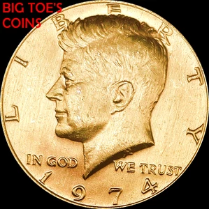 1974 GOLD PLATTED KENNEDY HALF DOLLAR, VERY BEAUTFUL COIN, FAST SHIPPING - Picture 1 of 2