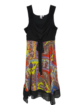 Marc Bouwer Womens Multicolor Paisley Midi Dress Sleeveless Tie Front Size L - Image 1 of 4