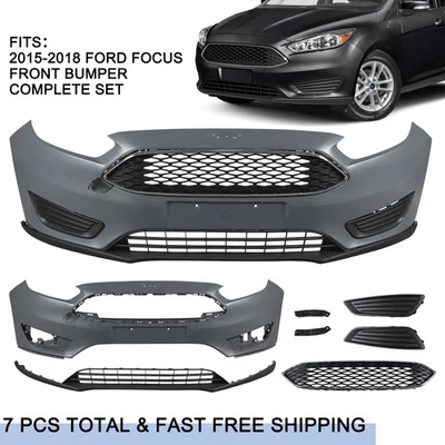 Fits 15 16-18 Ford Focus 7pcs Front Bumper Cover w/o Sensor w/Upper Lower Grille Foto 1 de 4